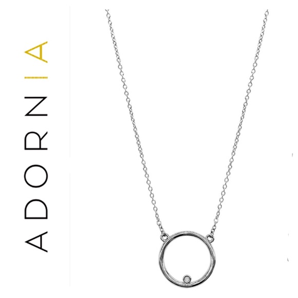 White Diamond Rhodium Over Sterling Silver Circle Pendant  White Rhodium Plated Diamond Circle Pendant Necklace